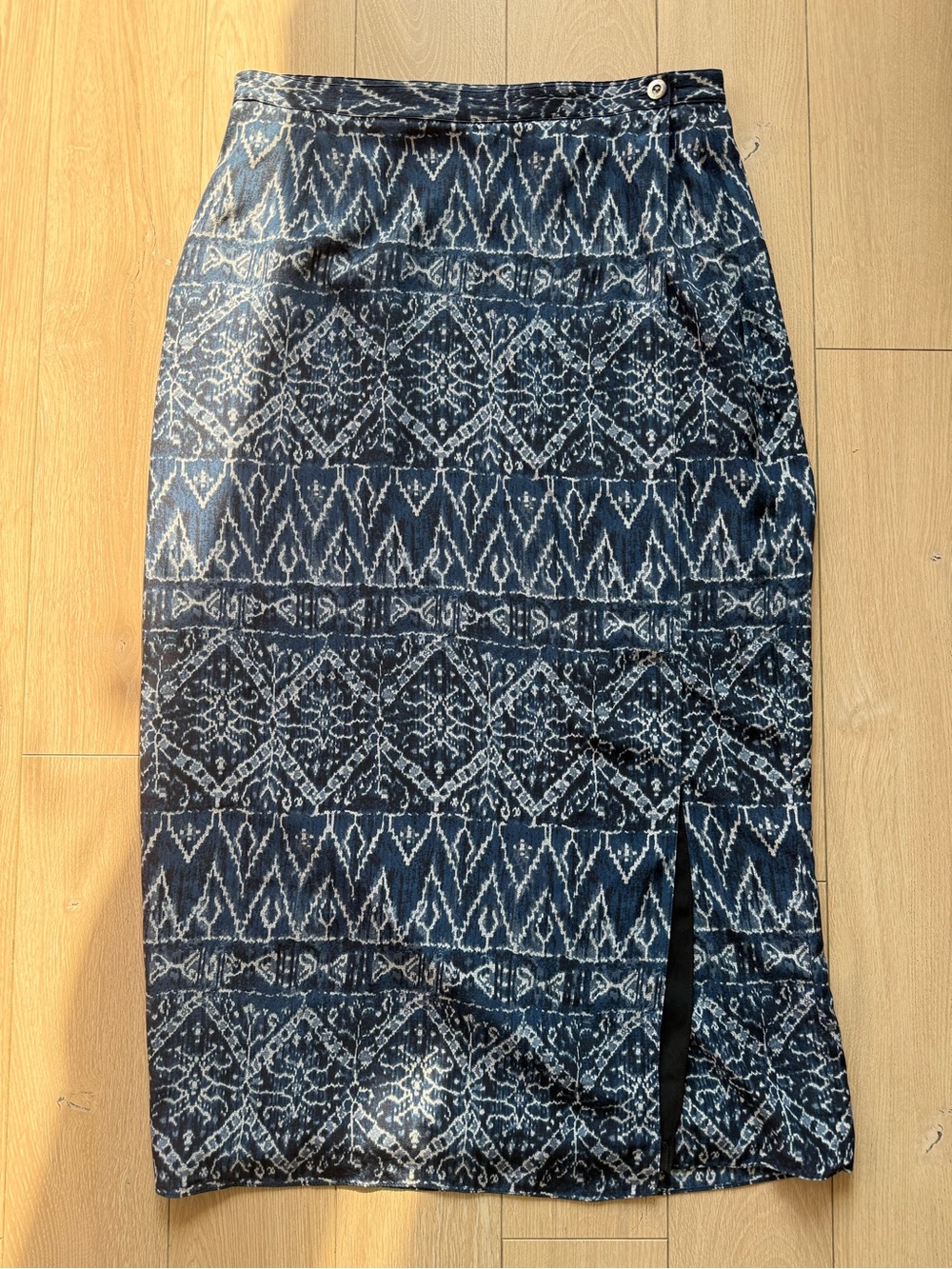 Liz Claiborne 100% Silk Wrap Maxi Skirt Women’s Size 14 Petite Lined Geometric